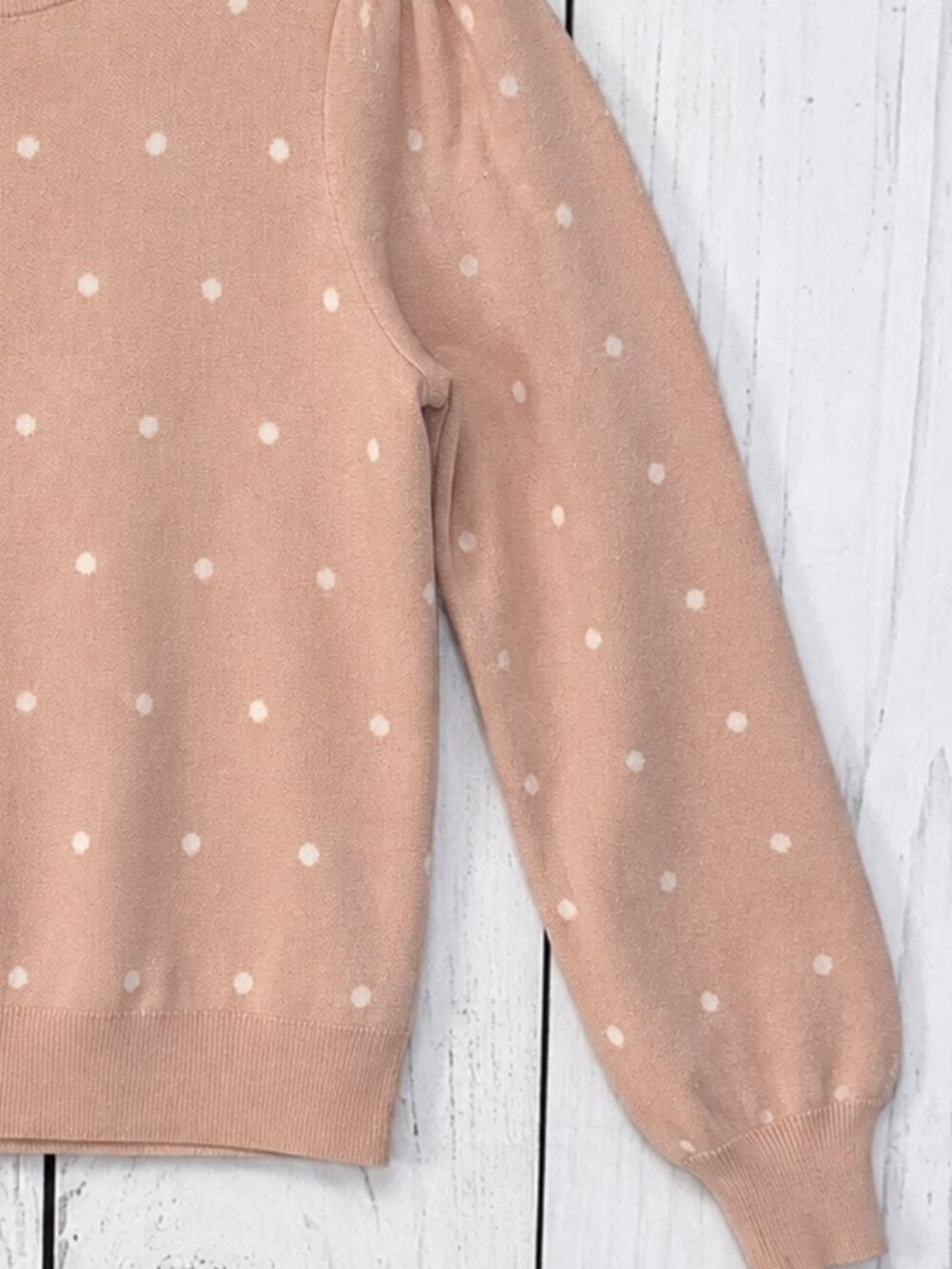 Adrianna Papell Blush Pink Polka Dot Puff Sleeve Sweater Size M - Picture 4 of 10
